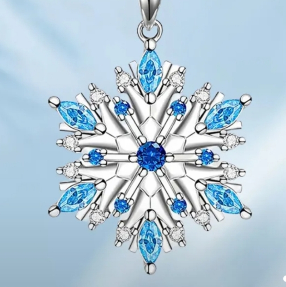 Blue Snowflake Pendant Necklace - Women Jewelry